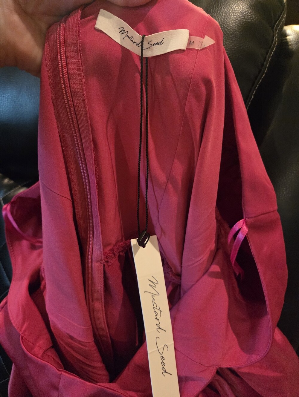 Mustard Seed Puff Sleeve Satin Dress Medium - Picture 6 of 8